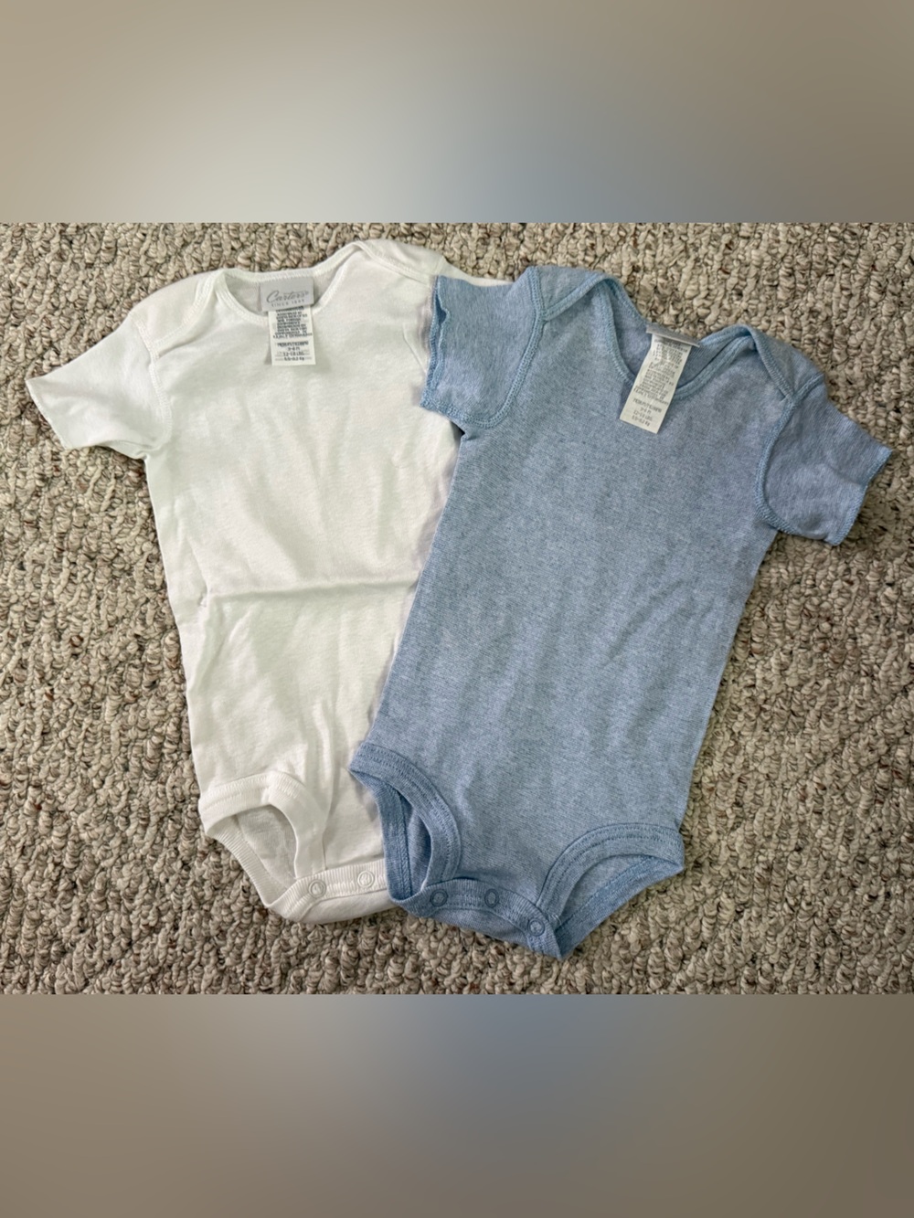 Vintage Carter's Baby One-Piece Bodysuits Set - White & Light Blue